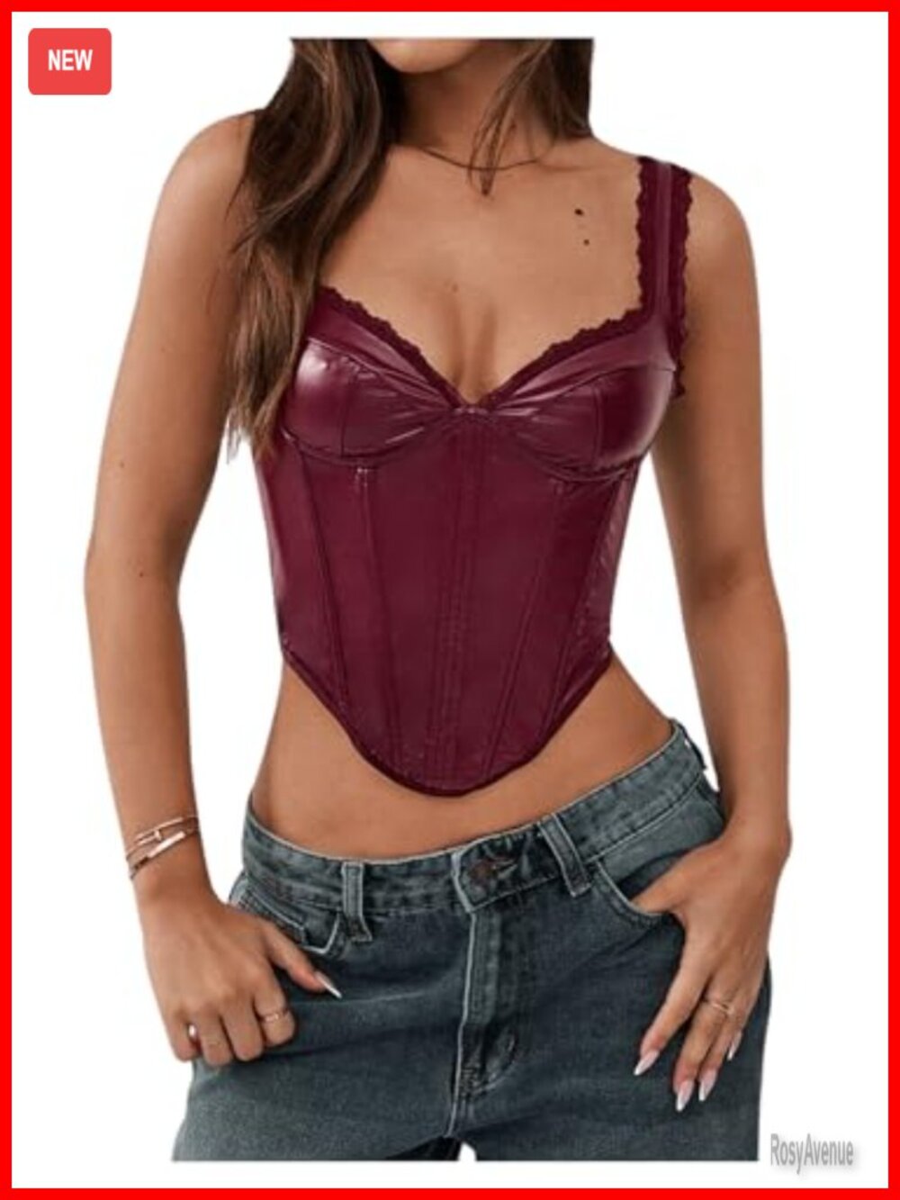 PU Leather Sleeveless Crop Cami Top Asymmetrical Hem Corset Top